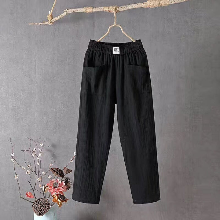 Saga | Casual byxor i bomullslinne med elastisk midja